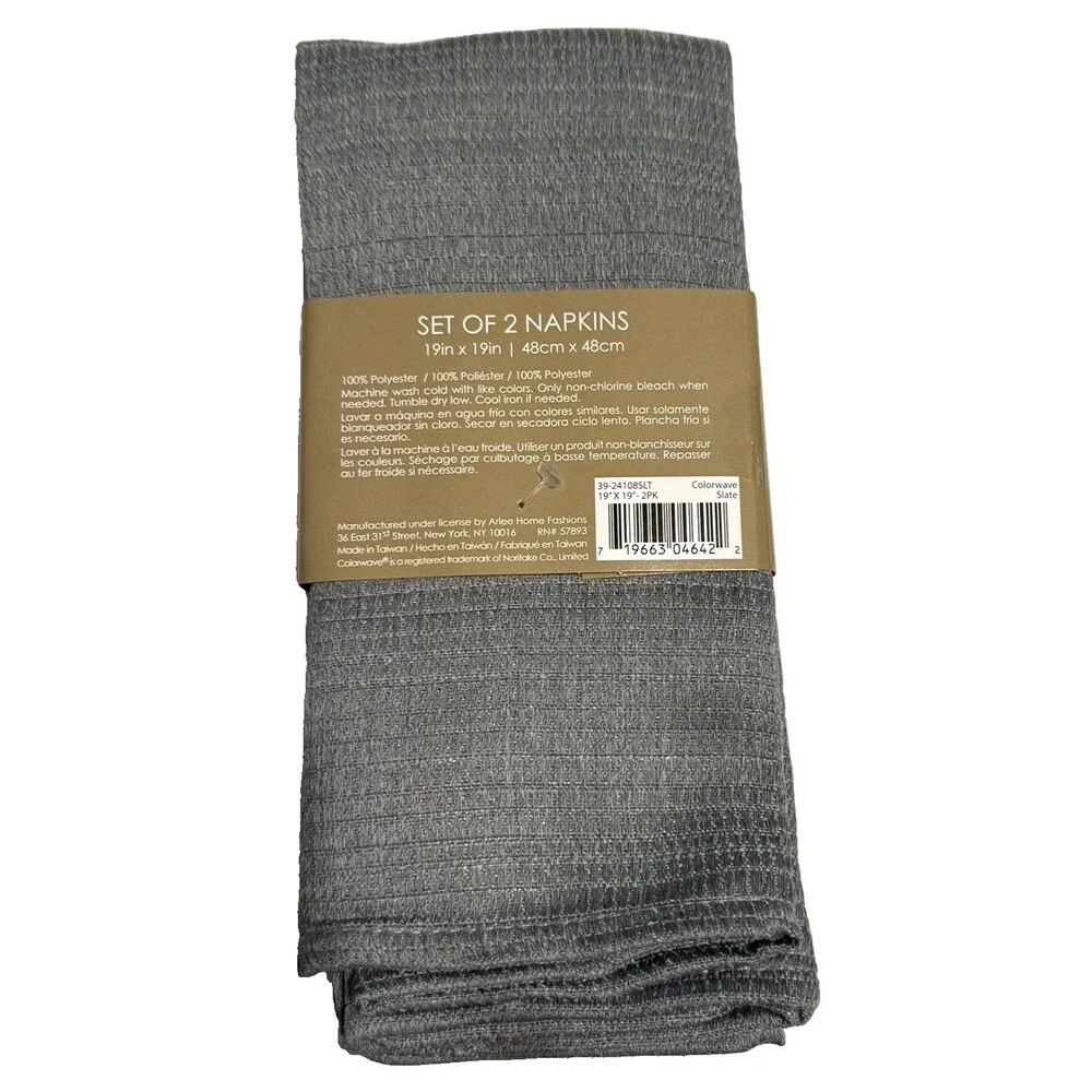 Noritake Colorwave Fabric Napkins Slate Gray 19x19 Inch Set of 4 Machine Wash